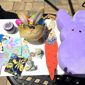 Easyer Bunny Lot 9 Items Decor Basket Wall Decor Plush Toy Peeps + More